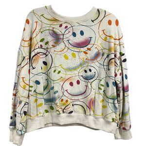 Easel Smiley Graffiti Crew Neck Graphic Sweatshirt Small